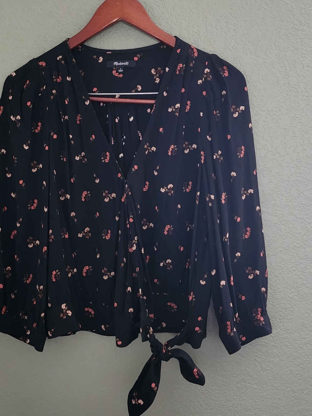 Madewell Black Floral Tie-Hem Blouse